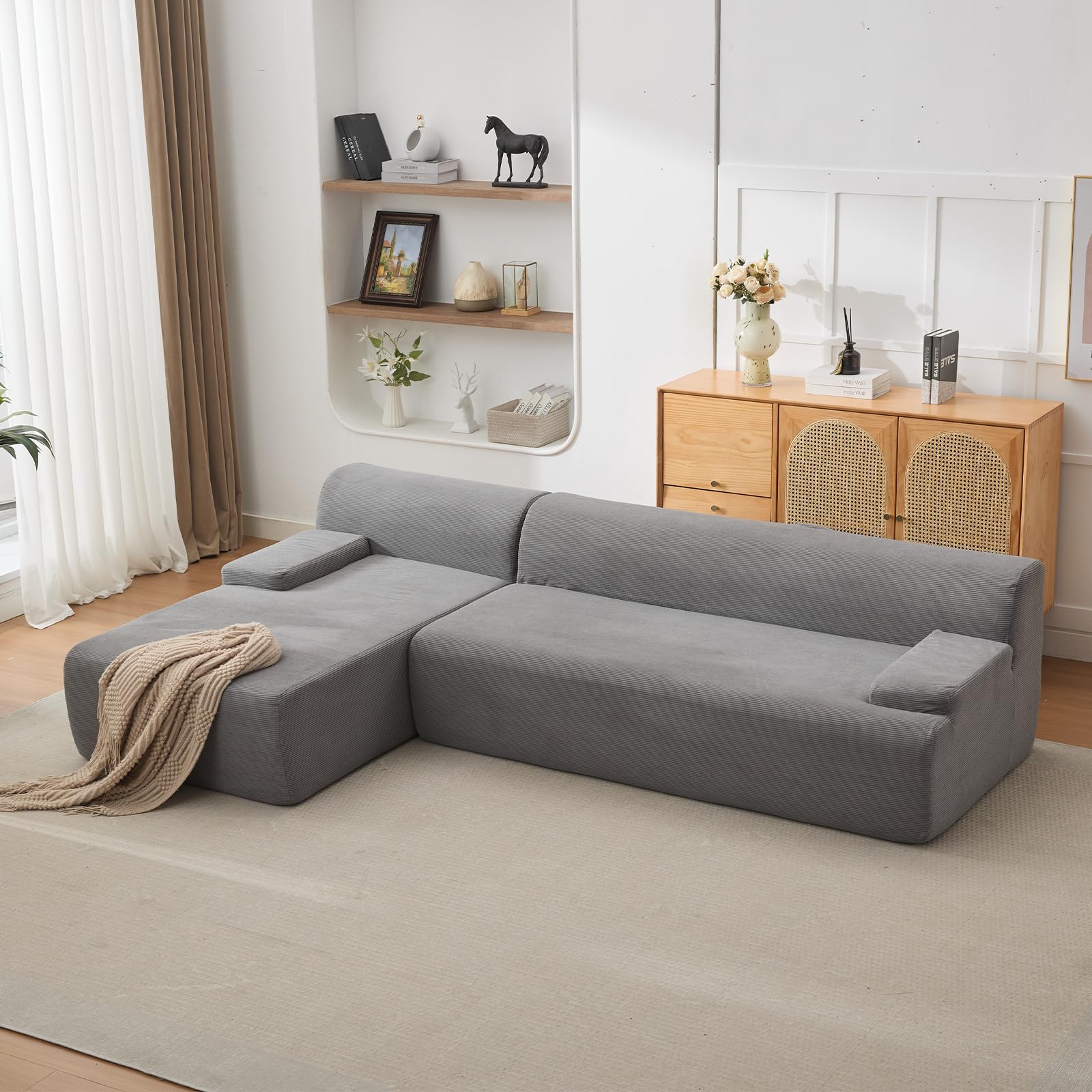 Divano componibile Garvee Cloud da 108" con chaise longue, divano ultra morbido senza osso, tessuto in velluto a coste, a forma di L, super soffice, soggiorno
