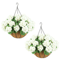 Garvee Set di 2 gerani artificiali da esterno, cesti appesi, bianchi, resistenti alle intemperie, per giardino, terrazza, Natale