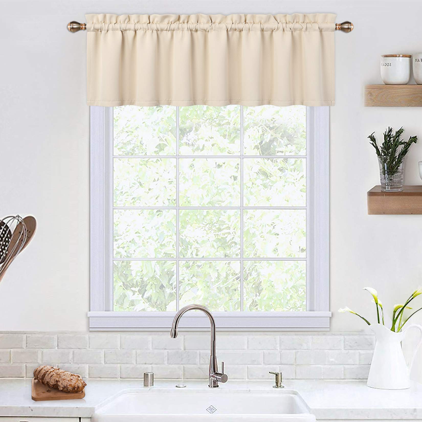 Mantovane oscuranti Garvee per soggiorno, cucina, camera da letto, beige, 52 x 15 pollici, mantovane per finestre termoisolanti