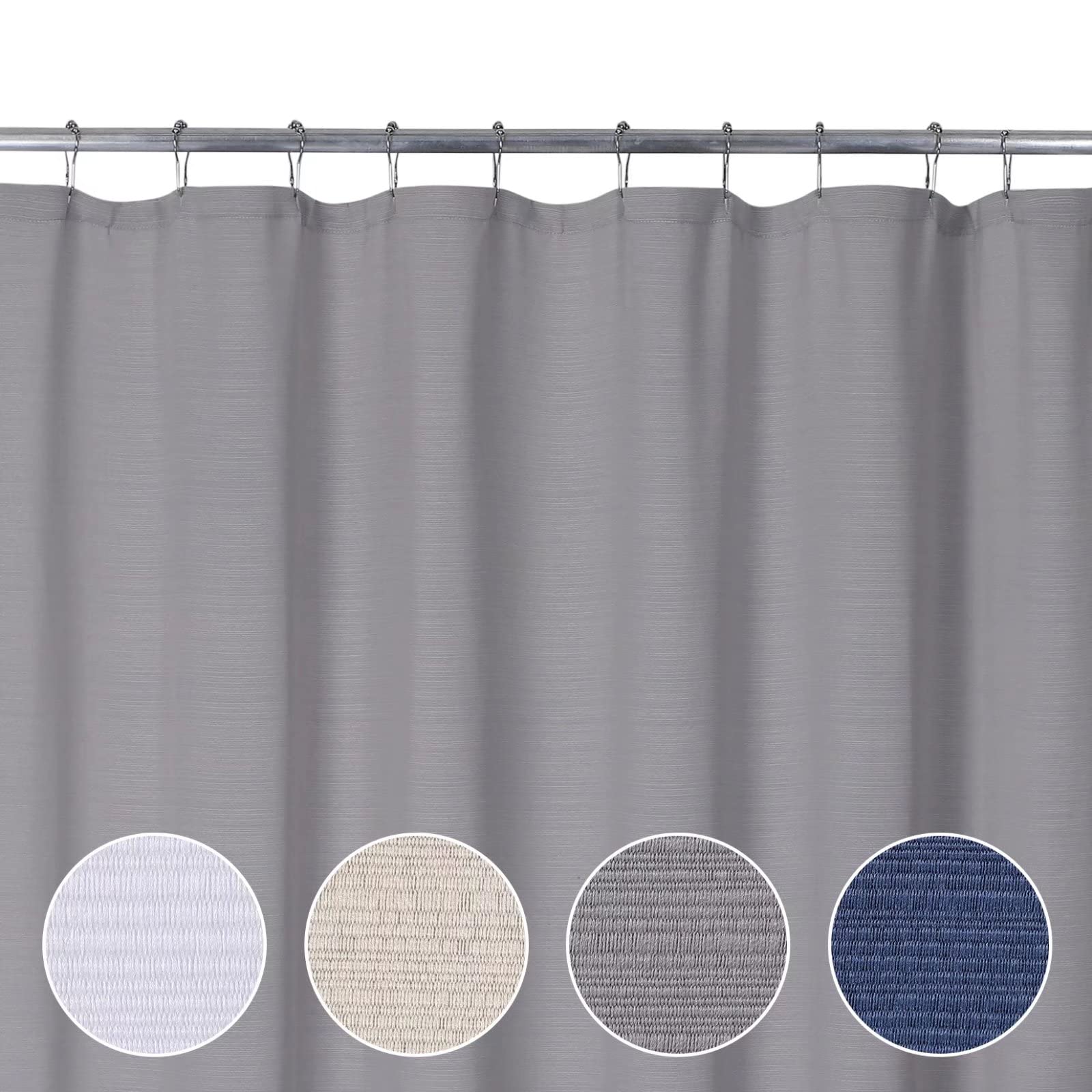GARVEE Tenda da doccia testurizzata con effetto lino, lavabile, effetto lino per vasca da bagno e vasca da bagno, 180x180 cm, grigio