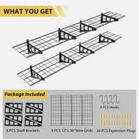 Mensola da parete Garvee da 2 pezzi, 1x6 piedi, in acciaio verniciato a polvere con ganci per officina e magazzino, 72"x12"x6", nera, capacità di carico di 600 libbre
