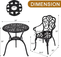 Set da bistrot da esterno Garvee da 3 pezzi, in alluminio, resistente alle intemperie, antiruggine, con foro per ombrellone, mobili da giardino per balcone, nero