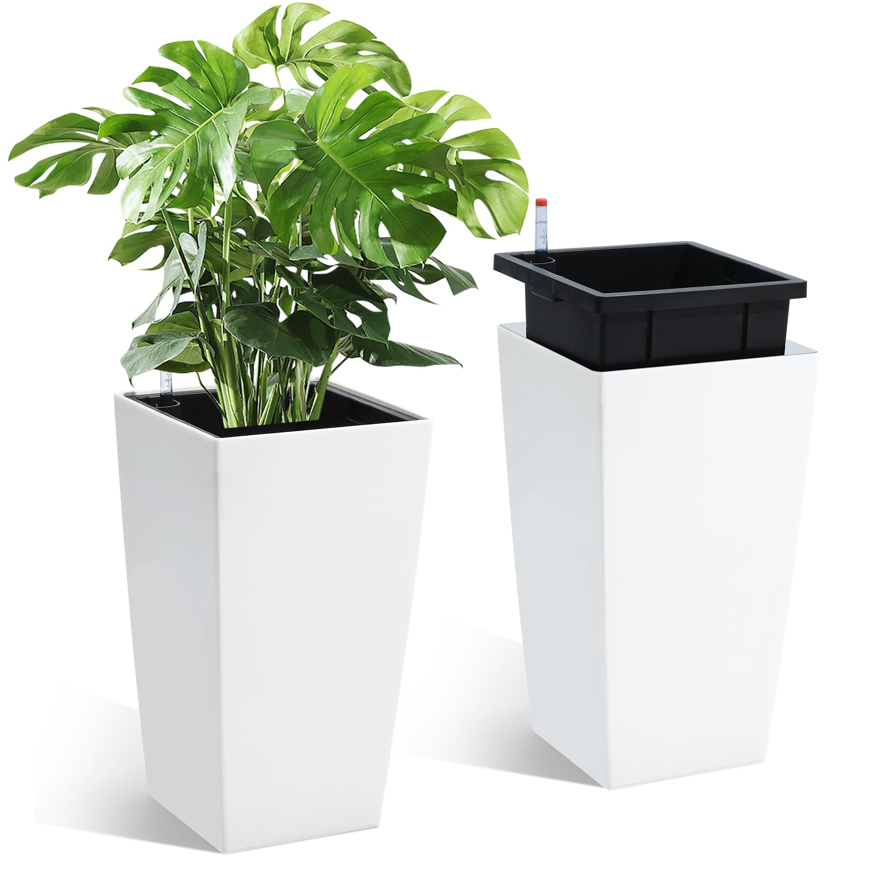 Set di 2 fioriere Garvee alte 16" nere con irrigazione automatica e indicatore del livello dell'acqua per uso interno ed esterno