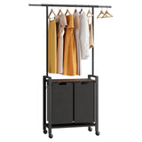 Garvee Laundry Sorter, cesto portabiancheria a 2 sezioni con asta appendiabiti e ripiano in legno per lavanderia, 2 x 49.2 L, nero - Nero