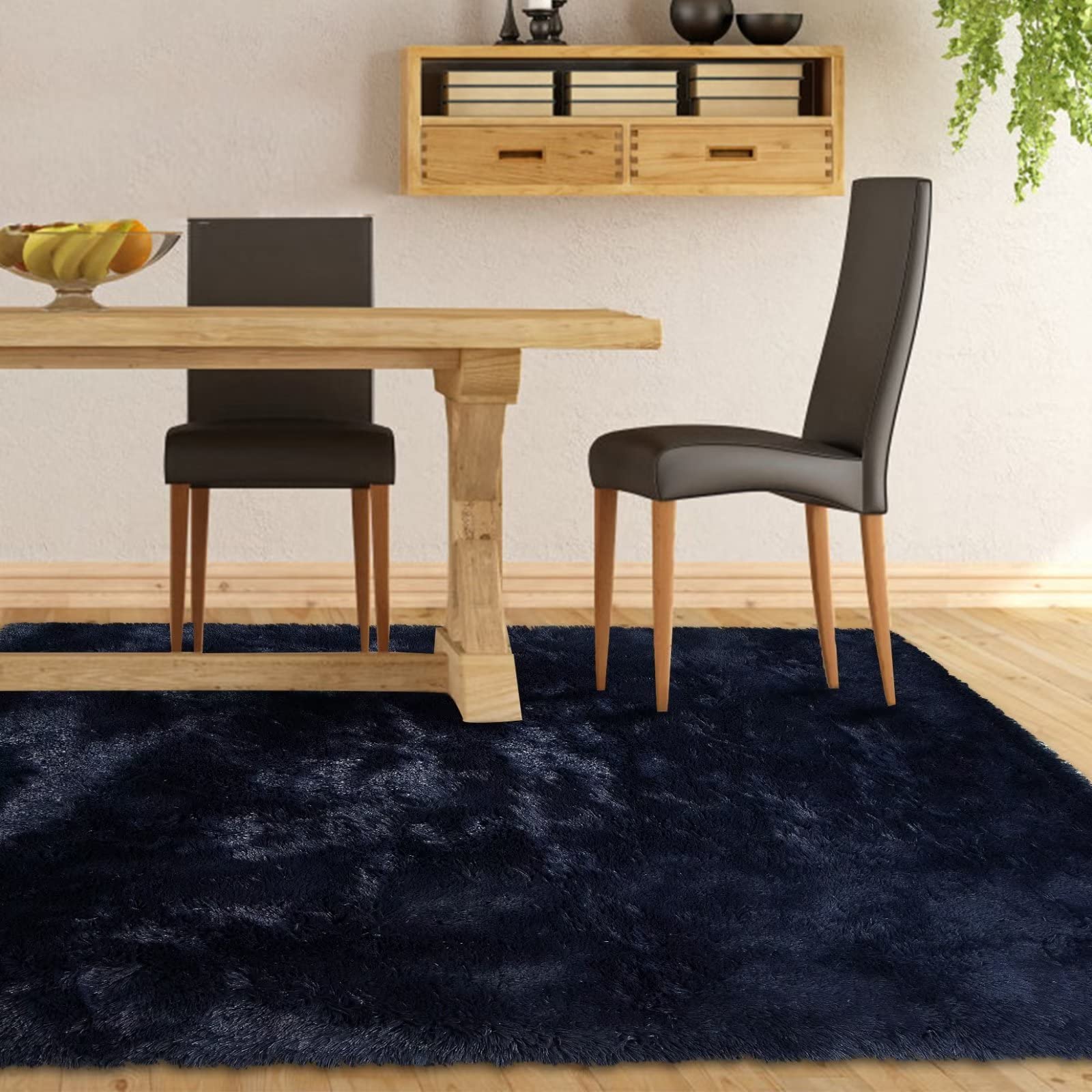 Tappeto Garvee Shaggy 5x8 piedi blu navy tie-dye ultra morbido e soffice ad alta densità per la cameretta dei bambini e il soggiorno