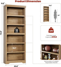 Garvee Libreria Rustica Alta 190,5 cm con 2-6 Ripiani Regolabili, Struttura in MDF Robusta, Elegante, Antiribaltamento, per Soggiorno e Studio, Bianco