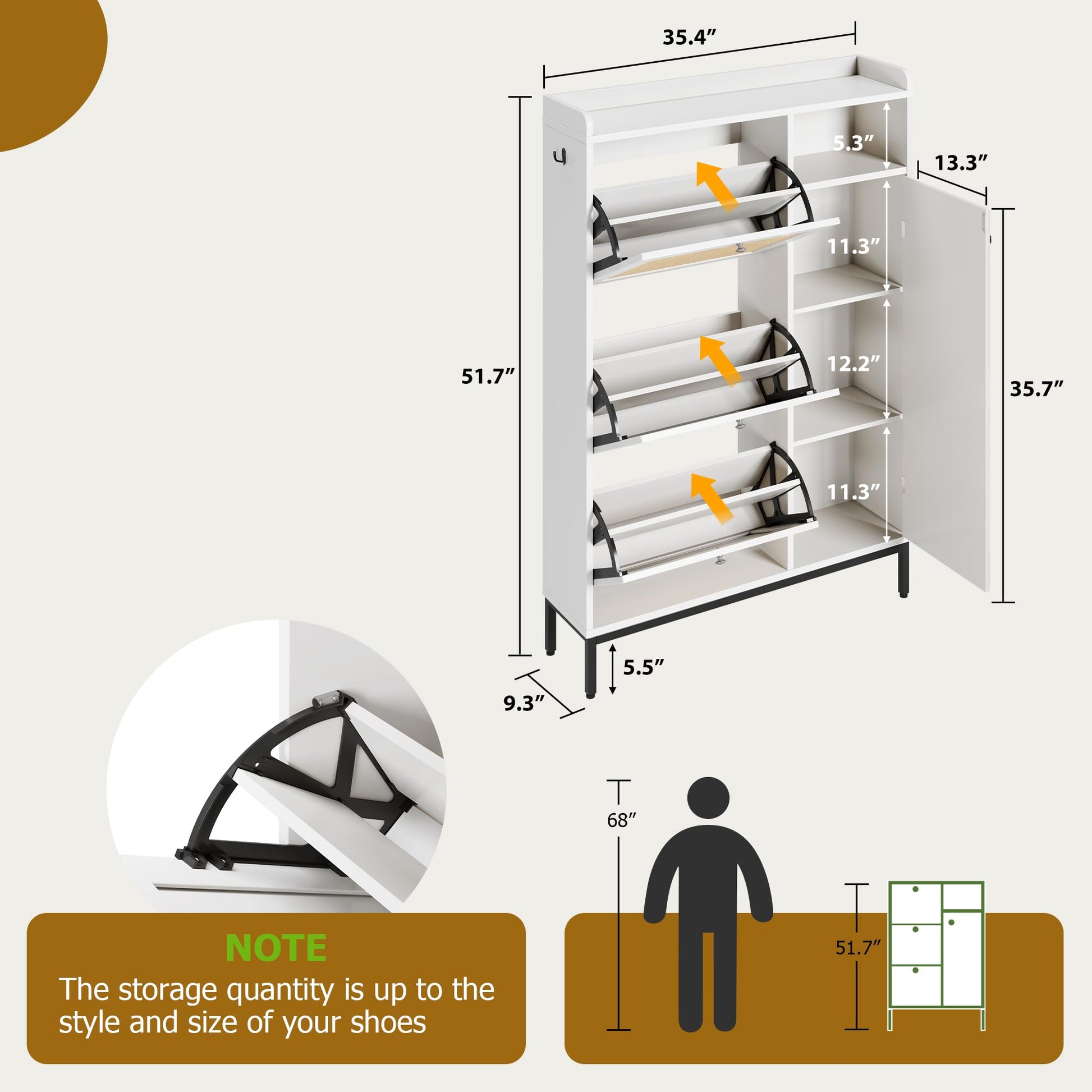 Scarpiera in rattan Garvee con 3 cassetti a scomparsa e scarpiera a 4 ripiani per corridoio e ingresso, ripiani regolabili, gambe in MDF e metallo, silenziosa, indipendente