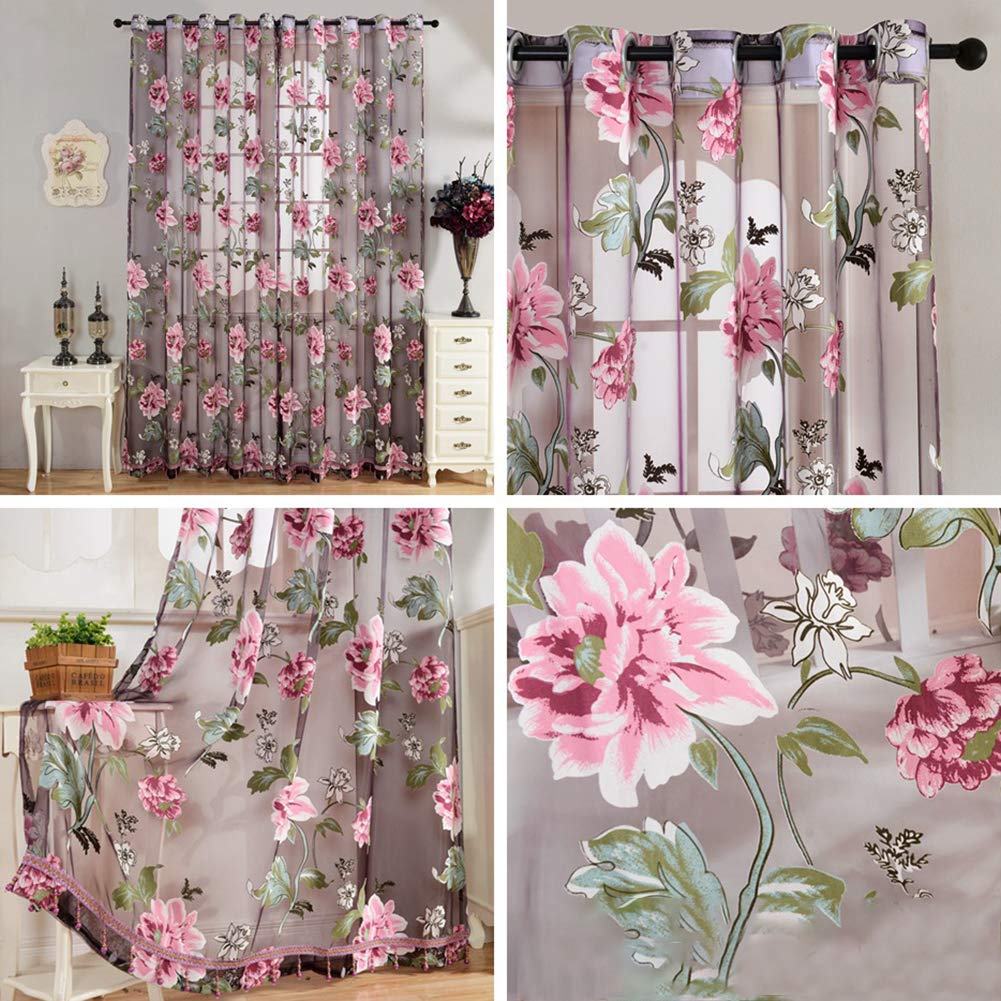 Tenda in poliestere semitrasparente ricamata Garvee Peomies con perline per soggiorno e camera da letto 1x2,5 metri multicolore