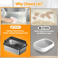 Lettiera per gatti Garvee in acciaio inox di grandi dimensioni, 34 l, semi-chiusa, con tappetino antiscivolo, per famiglie con più gatti, 60 x 40 x 22 cm, nera