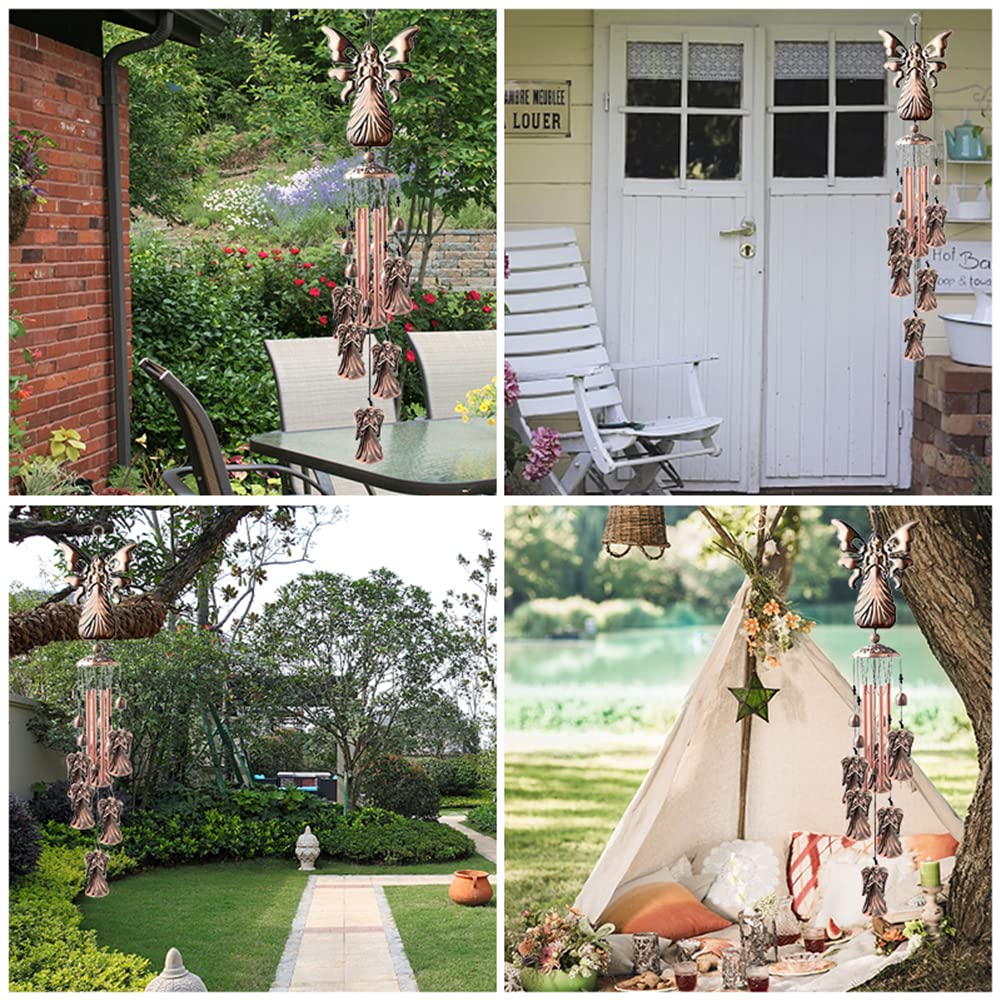 Garvee Windspiel con Angeli Rosé Aluminium & Messing, Design Unico per Interni ed Esterni, 90cm, Elegante Decorazione