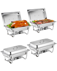 Garvee Chafing Dish Buffet Set 4x8Qt Acciaio Inox Antiruggine Funzione di Riscaldamento Telaio Pieghevole per Matrimoni e Banchetti Argento