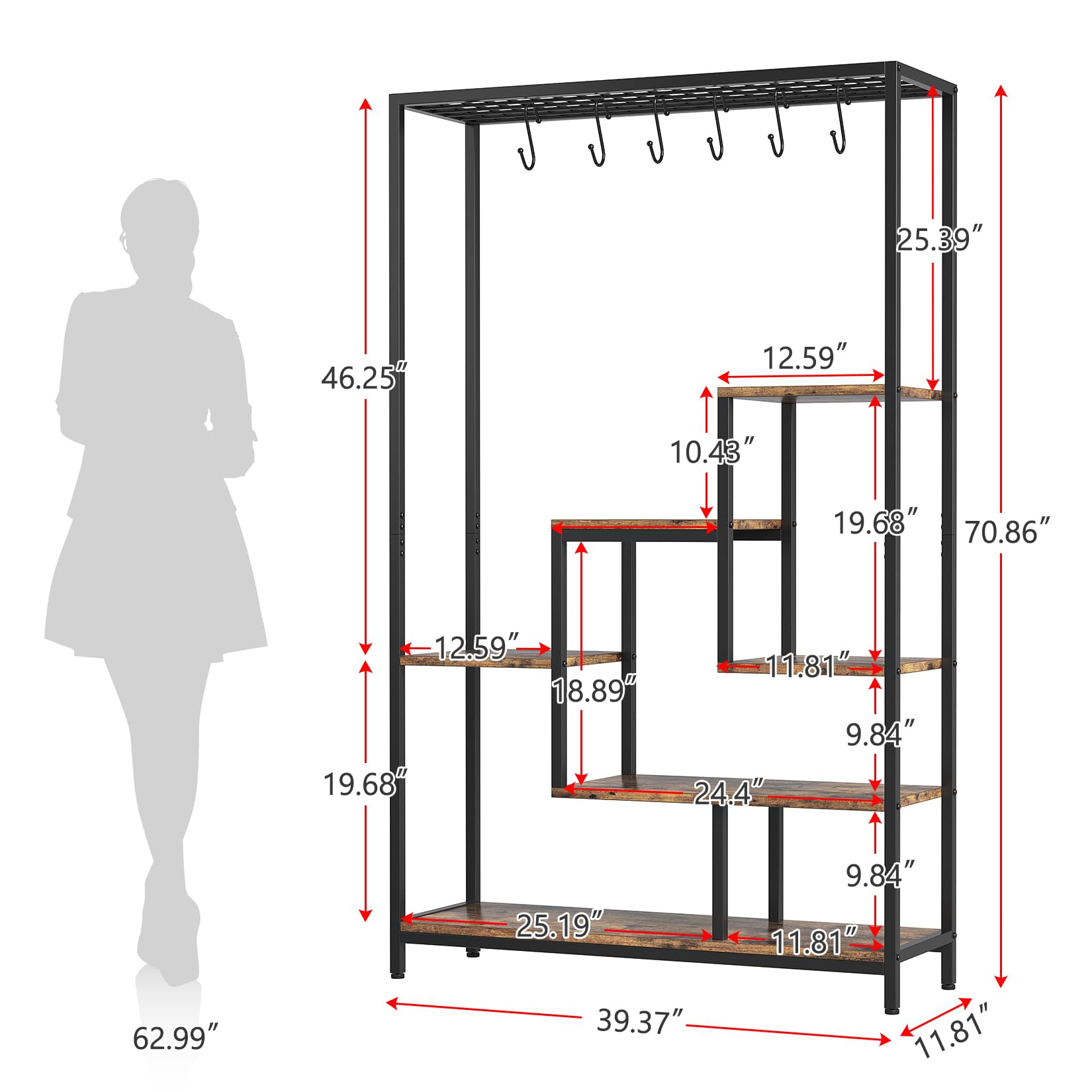 Supporto per piante da interno Garvee, struttura in metallo a 5 livelli con ganci per soggiorno e balcone, legno robusto, salvaspazio