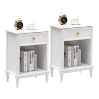 Garvee Set 2 Tavolini Ausiliari Bianchi in MDF con Cassetto e Ripiano, Ideali per Soggiorno e Camera, Design Compatto e Funzionale, Facili da Montare