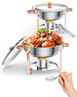 Vassoi riscaldanti per buffet Garvee da 2 pezzi, 5 litri, in acciaio inox, colore oro rosa, per feste, matrimoni, eventi