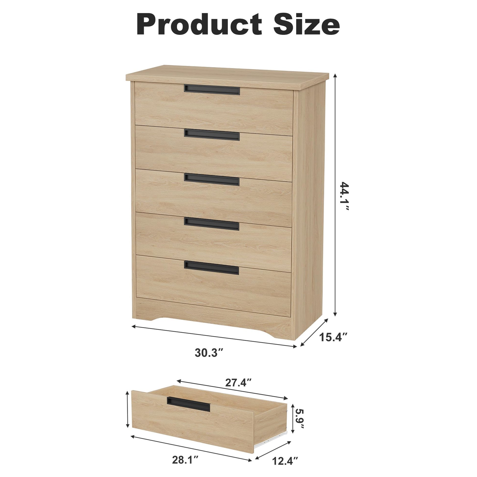 Cassettiera in legno Garvee a 5 cassetti con maniglie integrate per camera da letto e soggiorno, design moderno, robusta, versatile, bianca