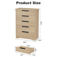 Cassettiera in legno Garvee a 5 cassetti con maniglie integrate per camera da letto e soggiorno, design moderno, robusta, versatile, bianca
