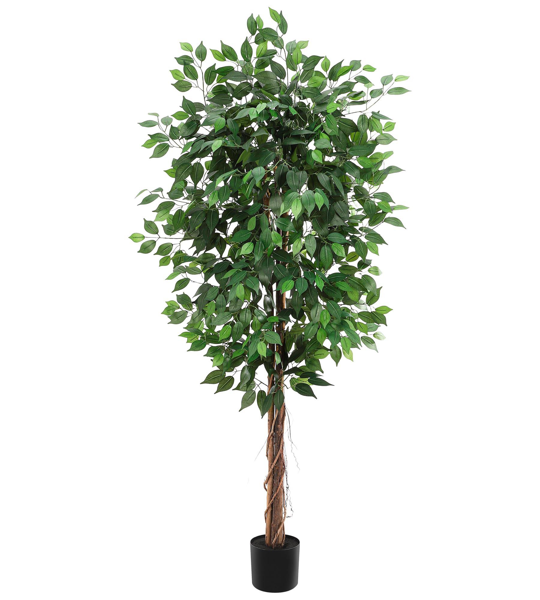 Albero di ficus artificiale Garvee da 6 piedi con tronco in legno naturale, tronco regolabile, poliestere, vaso in plastica robusta per ufficio e soggiorno, 183 cm, verde