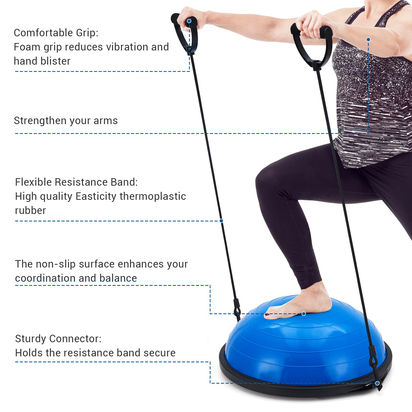 Garvee Palla Da Equilibrio 25in Trainer Core Allenamento Resistente PVC Base Antiscivolo Bande Resistenza Casa Blu