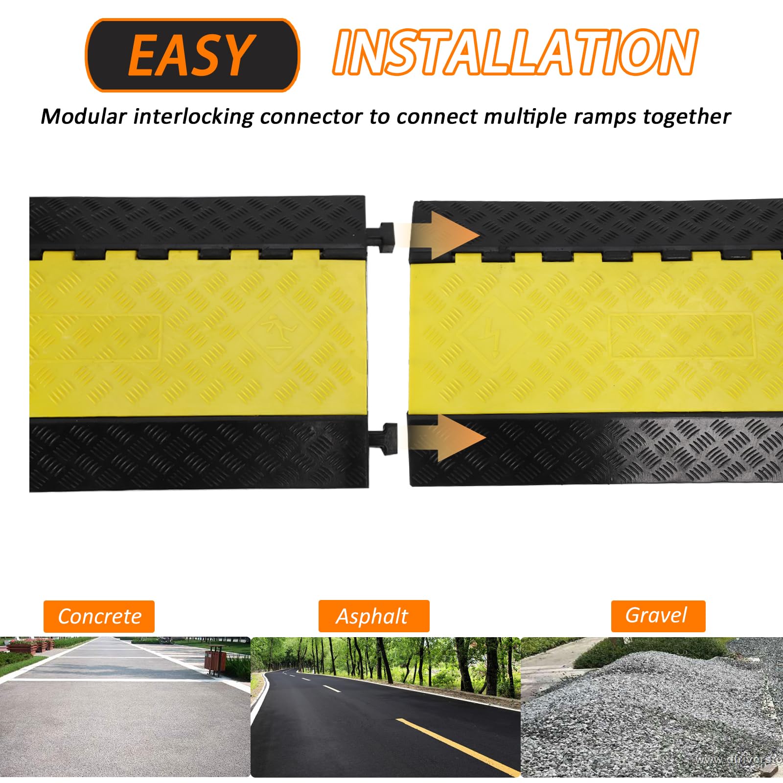 Rampa di protezione per cavi Garvee a 3 canali, gialla, per asfalto e cemento, capacità di carico di 28000 libbre, antiscivolo, modulare