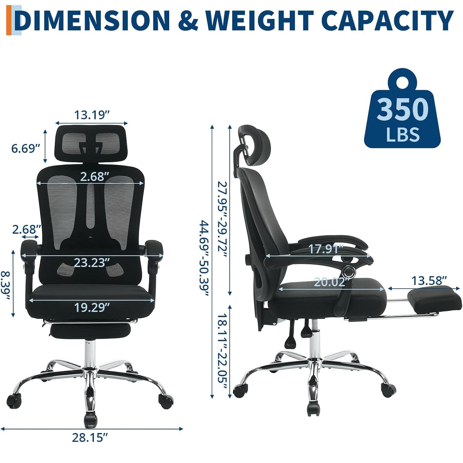Sedia da ufficio ergonomica Garvee con poggiatesta regolabile, supporto lombare, poggiapiedi per ufficio domestico e gaming, altezza regolabile, rete traspirante, nero