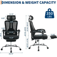 Sedia da ufficio ergonomica Garvee con poggiatesta regolabile, supporto lombare, poggiapiedi per ufficio domestico e gaming, altezza regolabile, rete traspirante, nero