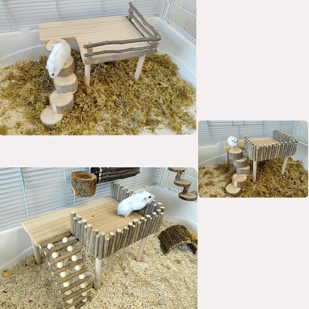 Garvee, supporto in legno per gabbia per criceti, per arrampicarsi e giocare, doppio pavimento