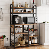 Scaffale da forno Garvee con 2 prese, cestello in filo metallico a 5 ripiani, legno e metallo, per cucina e bar, 35,41" x 15,71" x 59,12", robusto e versatile - Marrone