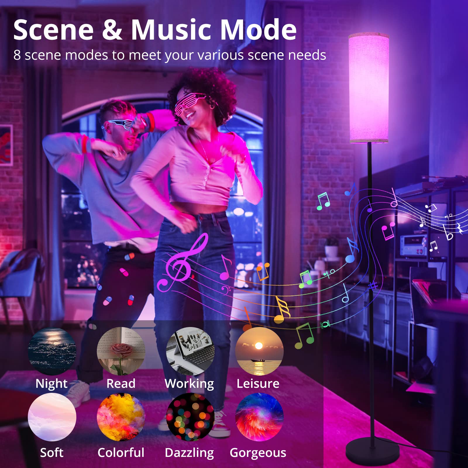 Lampada da terra Garvee per soggiorno RGBCW LED dimmerabile con telecomando e app 167 cm nero