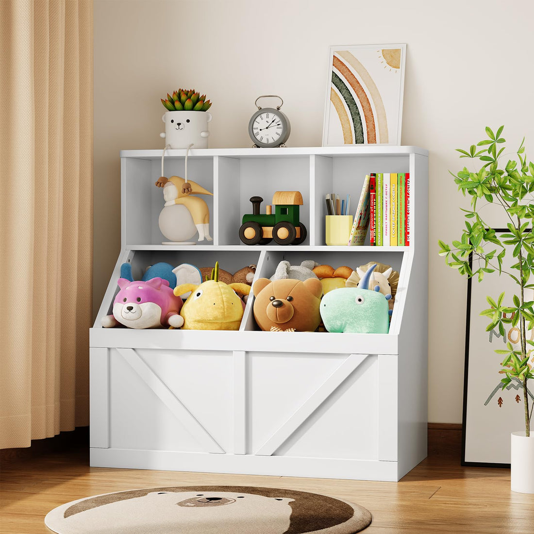 Libreria per bambini e contenitore per giocattoli Garvee, multifunzionale, stabile e sicuro, in MDF, bianco, per sala giochi, cameretta dei bambini, 35,4"x16,5"x36,2"