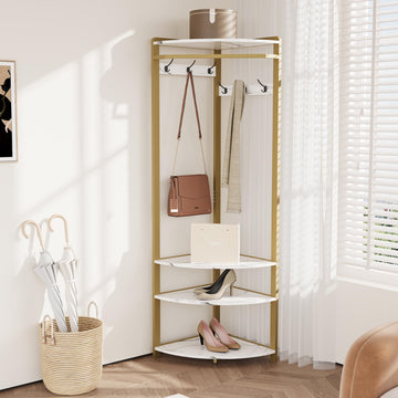 Armadio angolare Garvee con scarpiera, 6 ganci doppi, legno robusto, per corridoio e ingresso, 70,8 pollici, salvaspazio