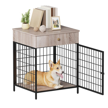 Garvee Dog Crate Furniture Struttura in acciaio Resistente ai giocattoli da masticare con cassetto per cani di piccola taglia Tavolino laterale da interno 19,7''L x 22,8''W x 26,8''H