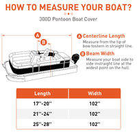 Garvee Heavy Duty Pontoon Boat Cover 25''-28'' Marine Oxford 300D Grigio per rimorchi e rimessaggio Impermeabile Antivento Cinghie regolabili