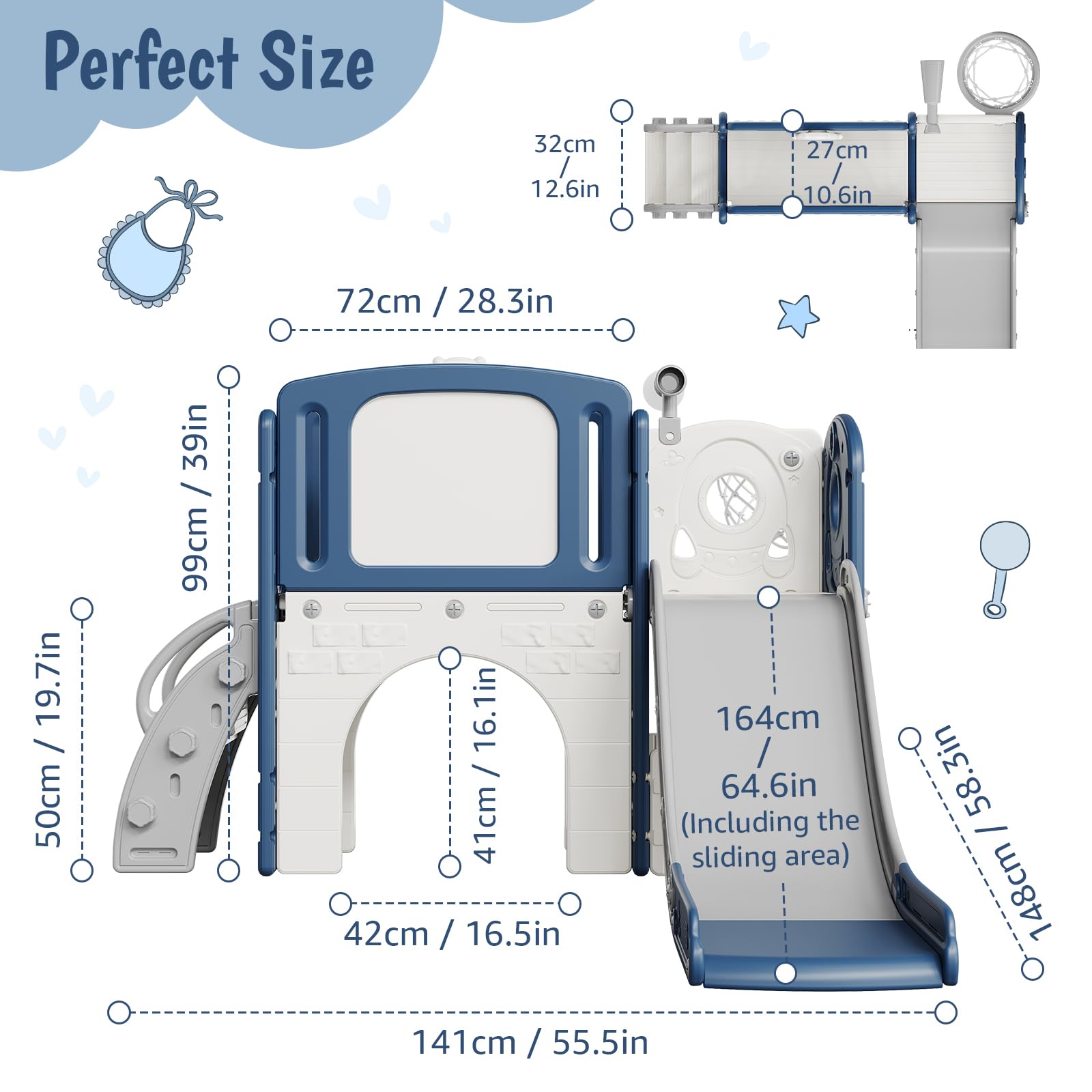 Garvee 8 in 1 Scivolo per bambini, set da gioco per interni ed esterni, con scala di arrampicata e canestro da basket, stabile, sicuro, HDPE, per giardino e soggiorno, colorato