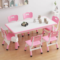 Garvee Set Tavolo e 6 Sedie per Bambini, Altezza Regolabile, Piano Graffiti, Materiale Sicuro, Antiscivolo, Casa e Scuola, Multicolore, Dimensioni Variabili