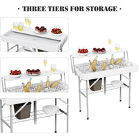 Tavolo portaghiaccio pieghevole Garvee con scarico, vassoio per ghiaccio a due livelli, portatile per campeggio, 40,5"x22"x39,4", materiale HDPE