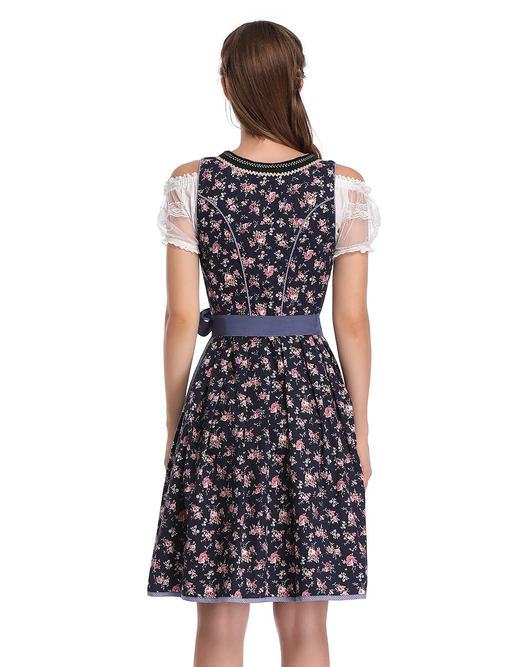 Garvee Abito Dirndl tradizionale da donna, 3 pezzi - Costume bavarese, abito midi, blu navy, taglia 36