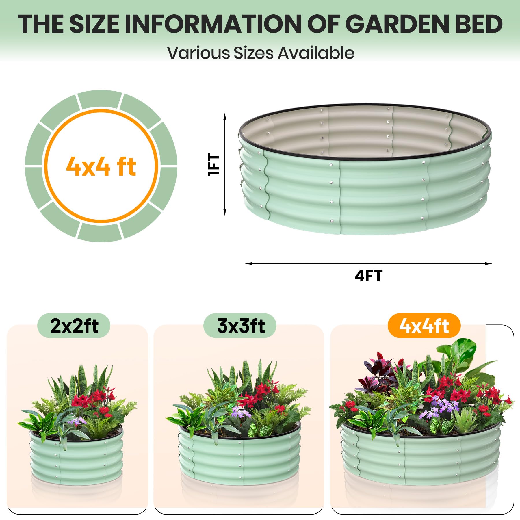 Aiule rialzate da giardino Garvee per esterni, set da 2, 122x122x30 cm, acciaio zincato, antiruggine, struttura a base aperta, verde, giardino e balcone