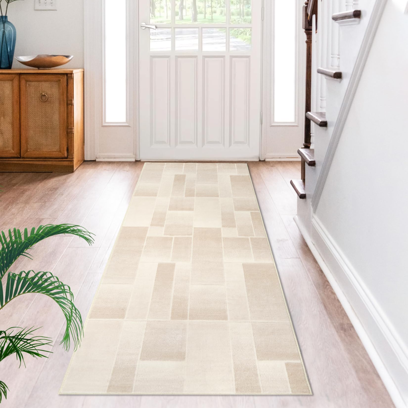 Tappeto Garvee lavabile a pelo corto 80 x 150 cm beige antiscivolo moderno per soggiorno camera da letto cucina