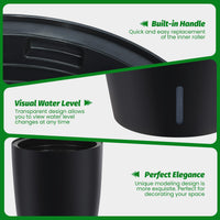 Set di fioriere autoirriganti Garvee alte 16" con indicatore del livello dell'acqua visibile per interni e patio, nere, robuste e ventilate