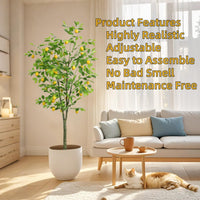 Garvee Lemon Tree Pianta artificiale 180 cm in vaso bianco per balcone, soggiorno, ufficio, verde e giallo realistico