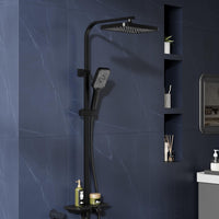 GARVEE Doccia a pioggia senza rubinetto con mensola – Colonna doccia regolabile in acciaio inox nero 30x20,5 cm