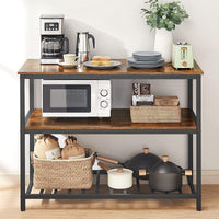 Scaffale da cucina Garvee a 3 ripiani con ampio piano di lavoro, robusta struttura in acciaio, stile industriale, 120x60x90 cm, marrone rustico
