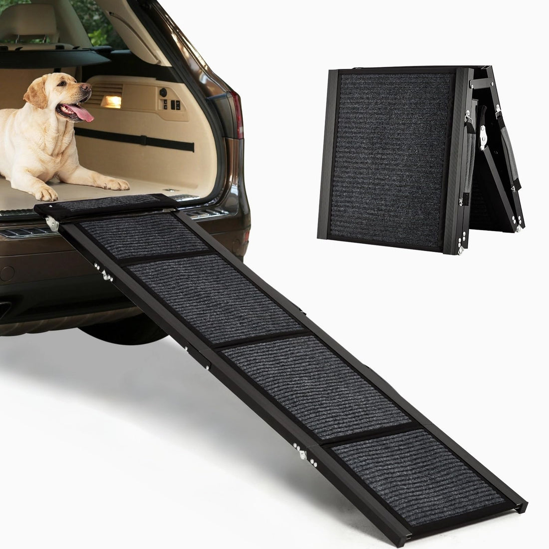 Rampa per cani Garvee per auto 160x43 cm pieghevole antiscivolo in alluminio leggera e stabile per SUV e camion da viaggio all'aperto, nera