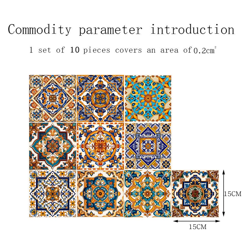 GARVEE Set di 10 adesivi per piastrelle vintage, pellicola vinilica in PVC autoadesiva colorata, 15 x 15 cm, decorazioni per mobili e pareti