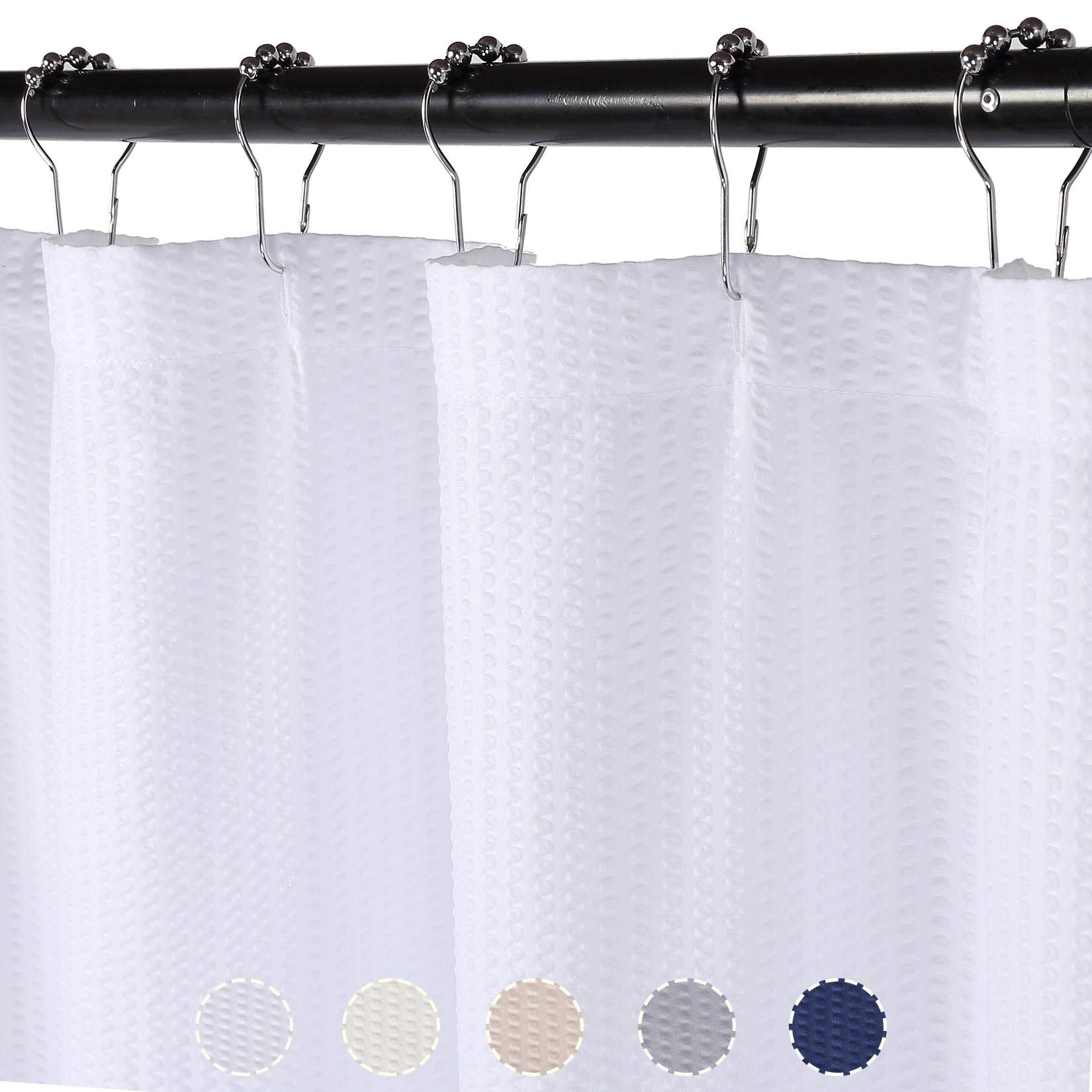 Tenda da doccia in microfibra Garvee, idrorepellente, bianca, 72x72 pollici, per bagno, goffrata