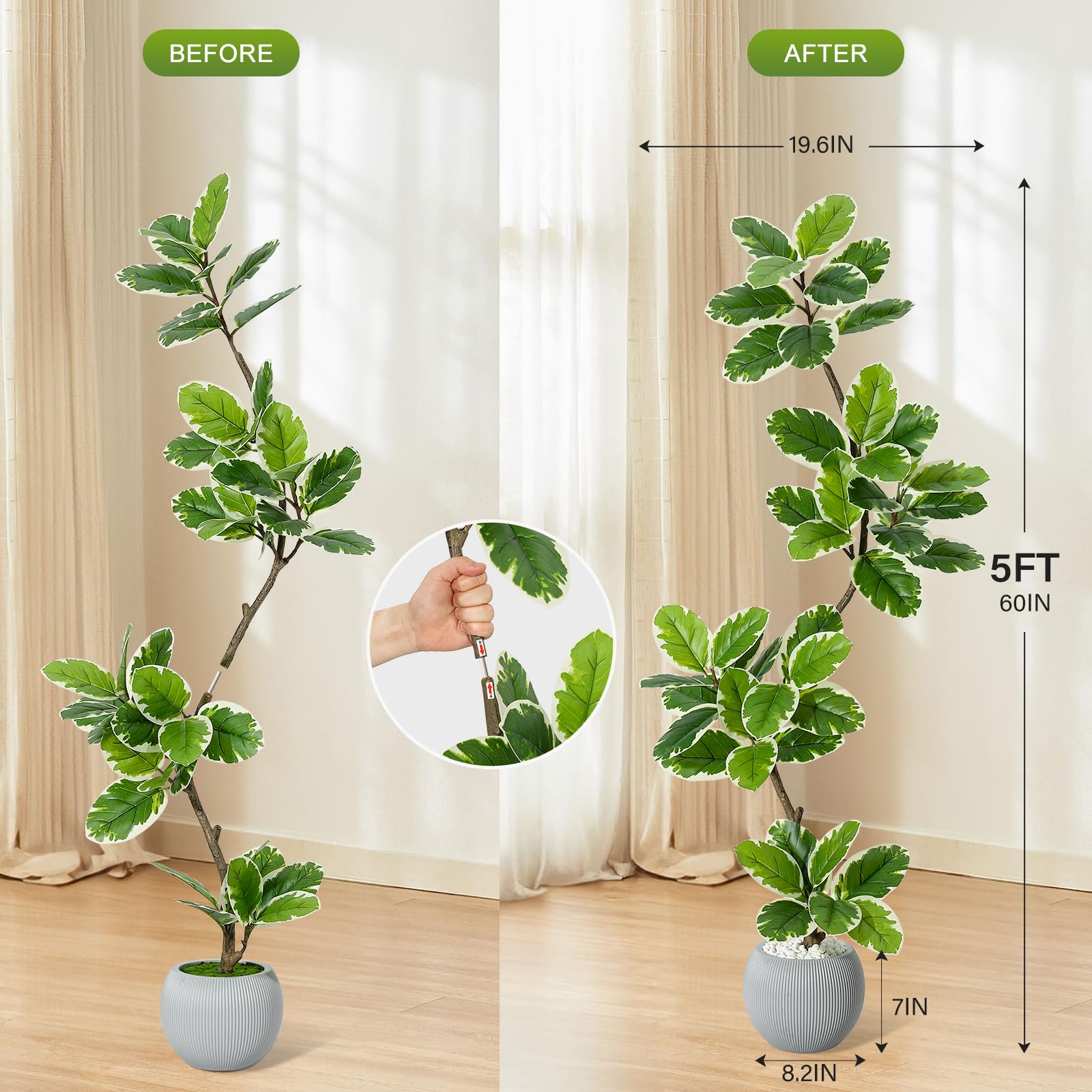 Albero artificiale Garvee Ficus Lyrata da 5 piedi con fioriera a sfera per soggiorno, ufficio, verde, 47 foglie