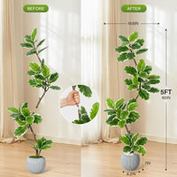 Albero artificiale Garvee Ficus Lyrata da 5 piedi con fioriera a sfera per soggiorno, ufficio, verde, 47 foglie