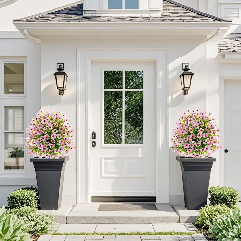 Garvee Fiori Artificiali Set da 2 Pezzi con Picchetti per Giardino e Terrazza, Rosa, Resistenti ai Raggi UV, Realistici, Facili da Curare