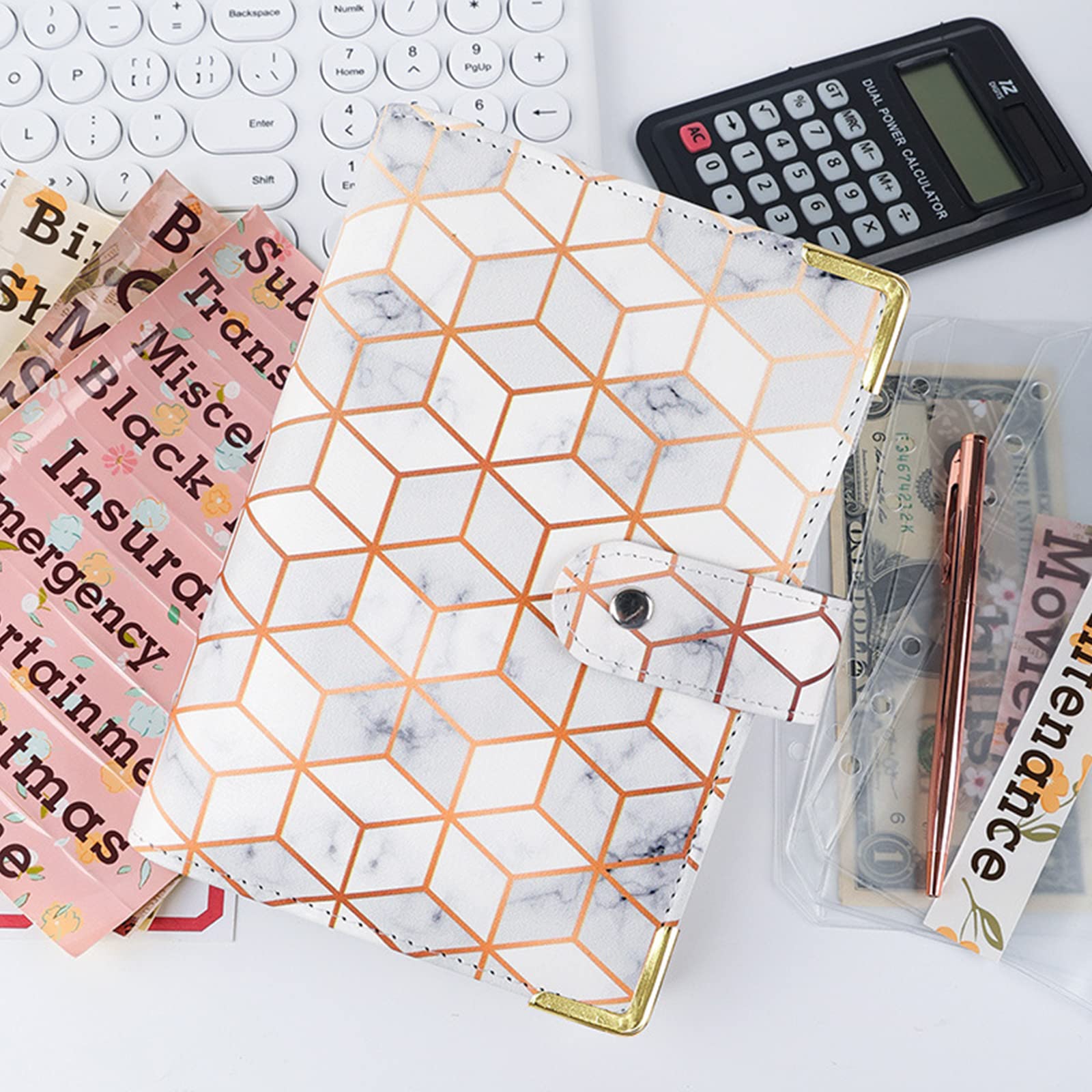 Raccoglitore ad anelli Garvee Budget Planner A6 con buste porta denaro e vano porta contanti, raccoglitore per il risparmio per il budget familiare, compatto e pratico, pellicola in PVC