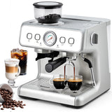 Garvee Macchina da Caffè Espresso Semi-Automatica con Macinacaffè Integrato 15 Bar Montalatte 1.2L Nero per Casa e Ufficio